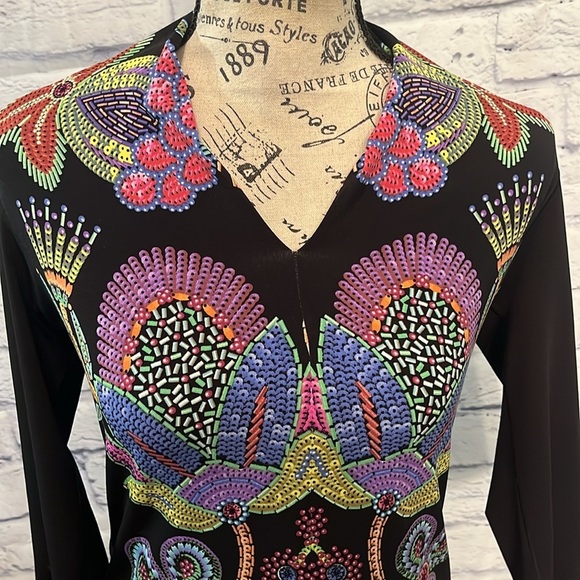 Eva Varro V-neck Top Bold Floral Print 3/4 Sleeves Size XS - Picture 2 of 6